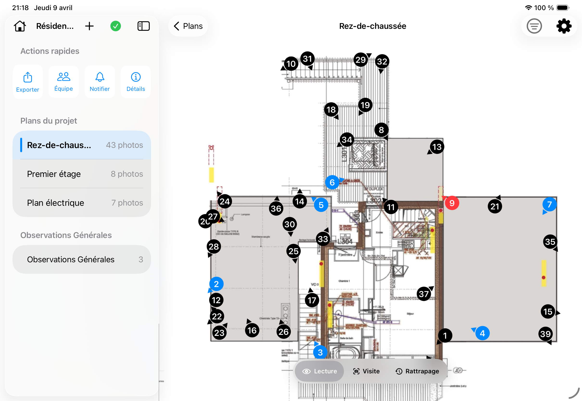 PhotoReport — Plan annoté avec observations sur iPad